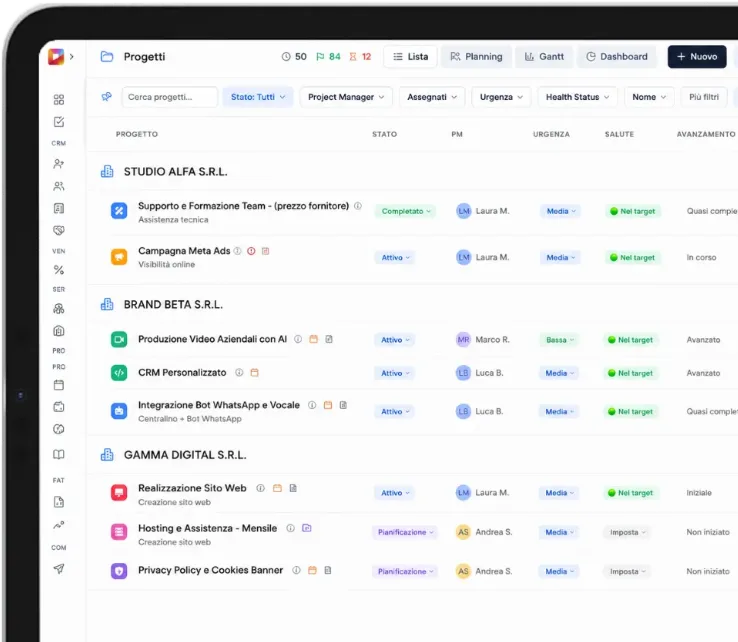 Gestione progetti nel CRM di Flusia